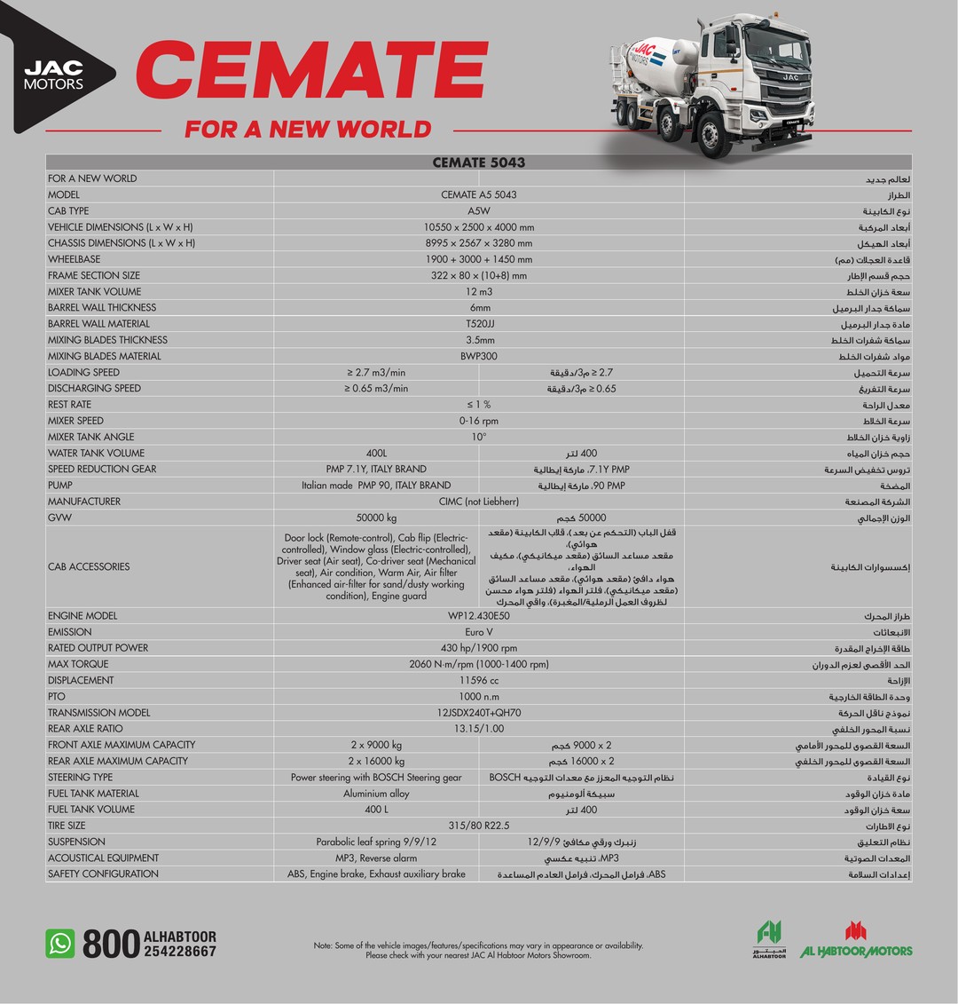JAC Cemate Specifications
