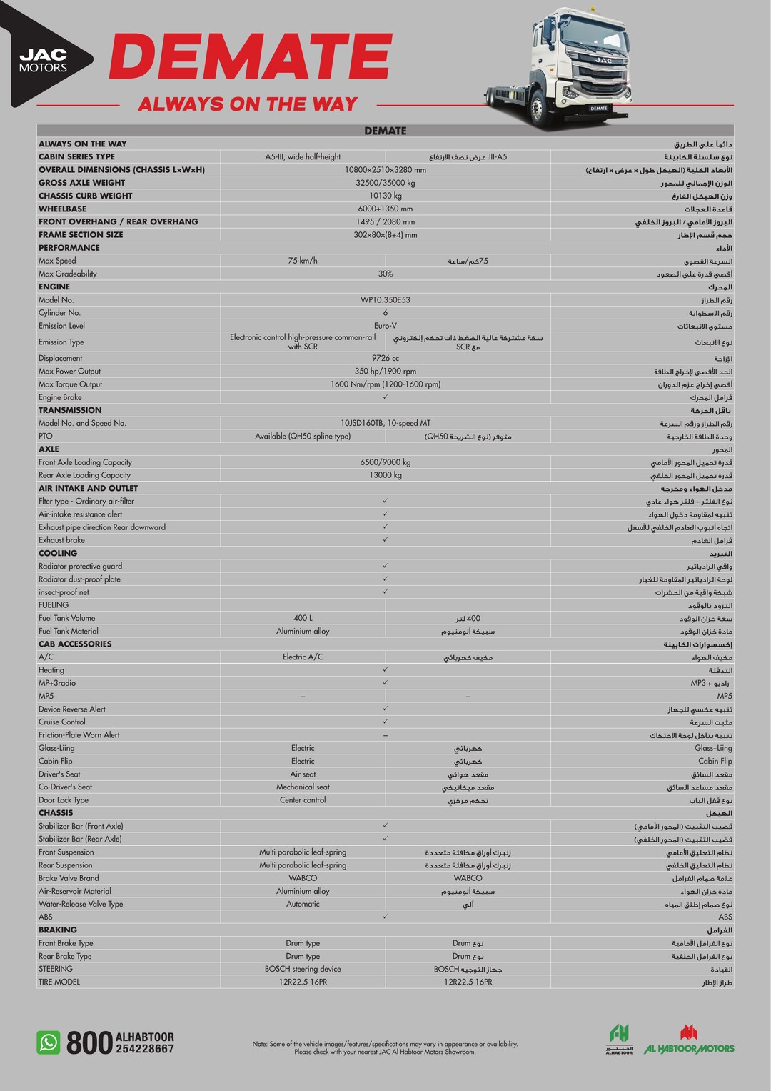 JAC Demate Specifications