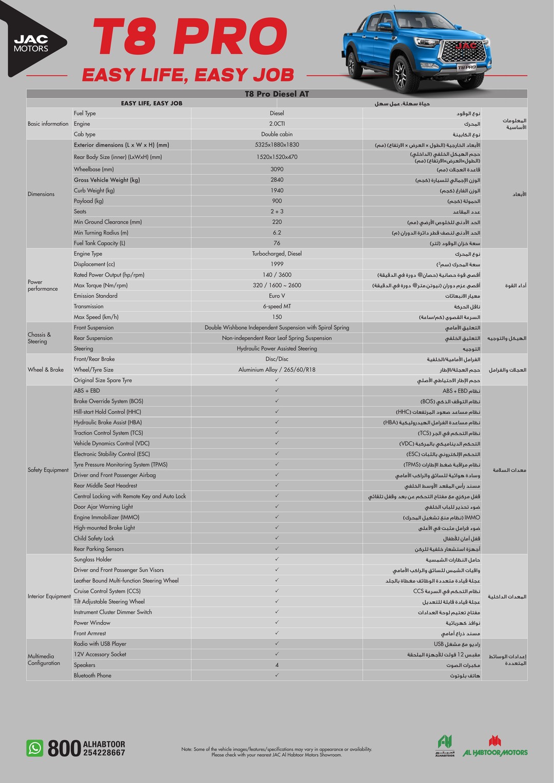JAC T8 Pro Diesel AT Specifications